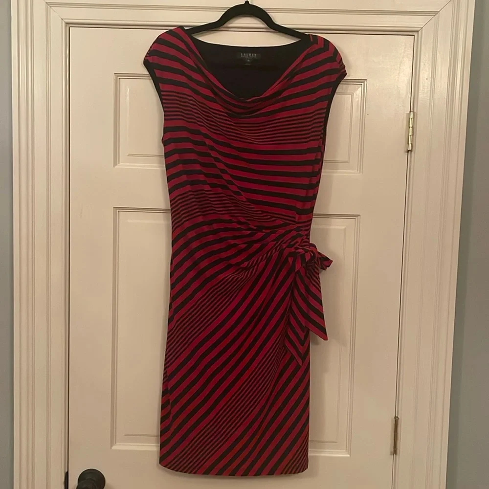 Ralph Lauren Red and Navy striped Dress EUC size 16